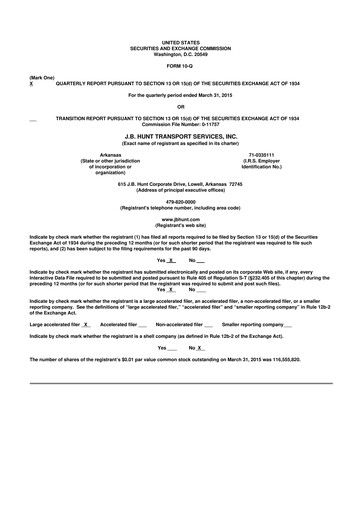 Thumbnail J. B. Hunt
 10-Q Quarterly Report FY2015 