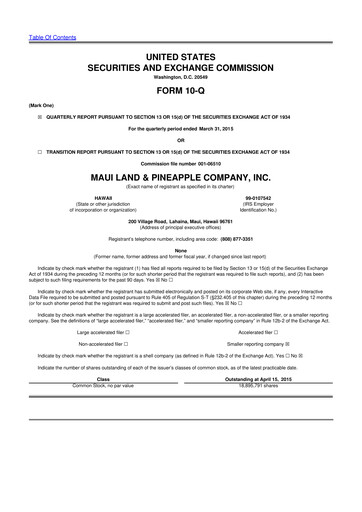 Thumbnail Maui Land & Pineapple Company 10-Q Quarterly Report FY2015 