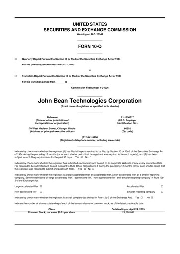 Thumbnail JBT Marel Corporation 10-Q Quarterly Report FY2015 