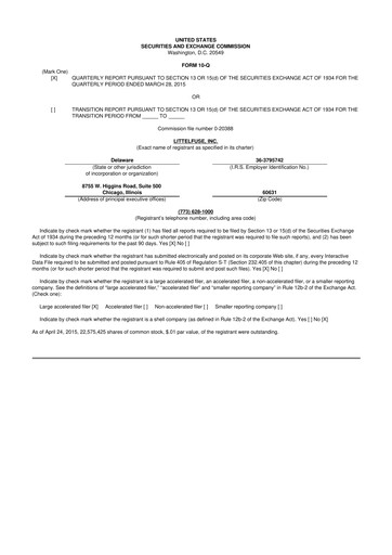 Thumbnail Littelfuse 10-Q Quarterly Report FY2015 