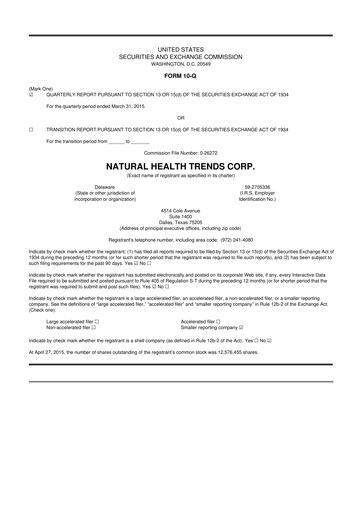 Thumbnail Natural Health Trends 10-Q Quarterly Report FY2015 