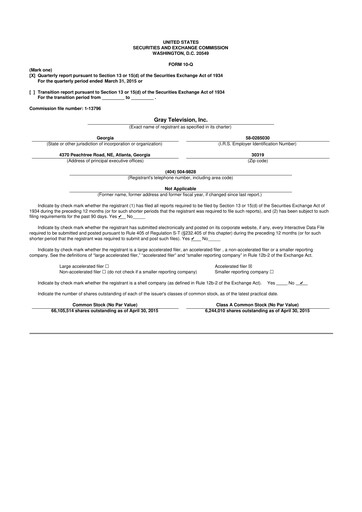 Thumbnail Gray Media
 10-Q Quarterly Report FY2015 