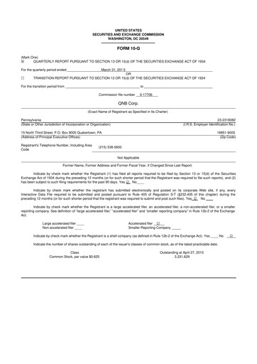 Thumbnail QNB Corp. 10-Q Quarterly Report FY2015 