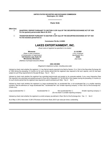 Thumbnail Golden Entertainment
 10-Q Quarterly Report FY2015 