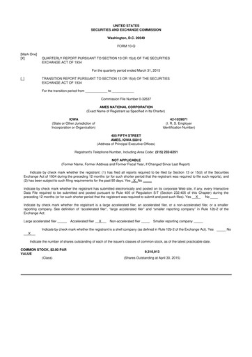 Thumbnail Ames National Corp. 10-Q Quarterly Report FY 