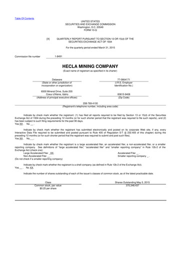Thumbnail Hecla Mining
 10-Q Quarterly Report FY2015 