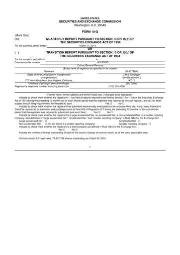 Thumbnail Cathay General Bancorp 10-Q Quarterly Report FY 