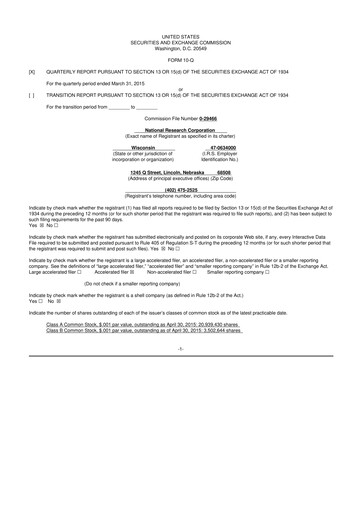 Thumbnail NRC Health
 10-Q Quarterly Report FY2015 