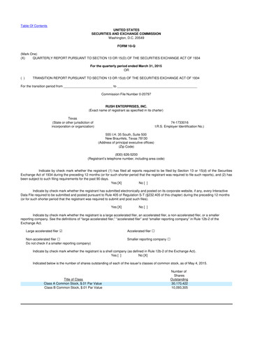 Thumbnail Rush Enterprises
 10-Q Quarterly Report FY2015 
