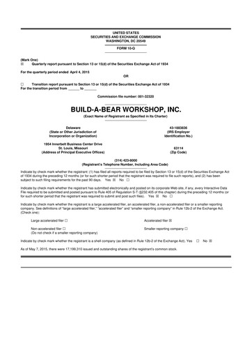 Thumbnail Build-A-Bear Workshop 10-Q Quarterly Report FY2015 