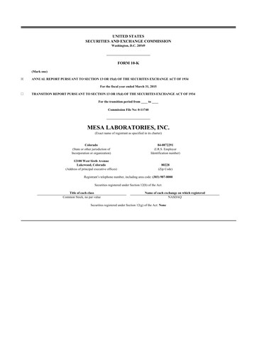 Thumbnail Mesa Laboratories 10-K Annual Report 2015