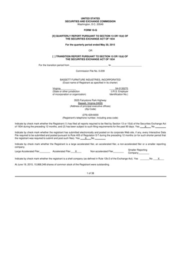 Thumbnail Bassett Furniture 10-Q Quarterly Report FY2015 