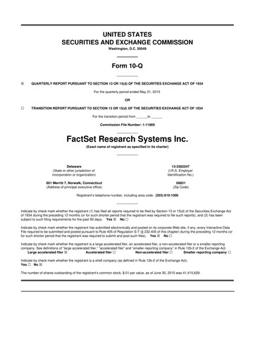 Thumbnail FactSet 10-Q Quarterly Report FY2015 