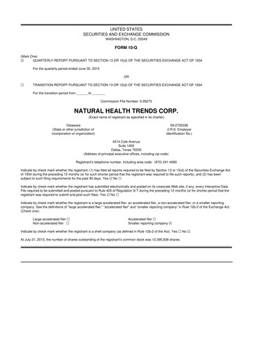 Thumbnail Natural Health Trends 10-Q Quarterly Report FY2015 