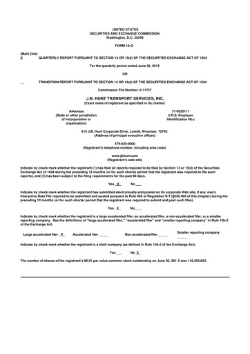 Thumbnail J. B. Hunt
 10-Q Quarterly Report FY2015 