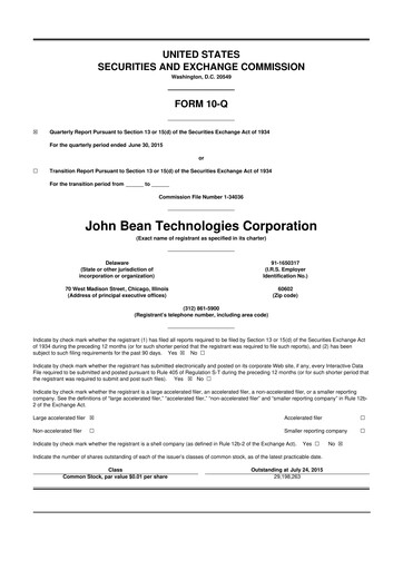 Thumbnail JBT Marel Corporation 10-Q Quarterly Report FY2015 