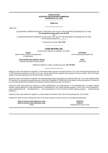 Thumbnail Lithia Motors 10-Q Quarterly Report FY2015 