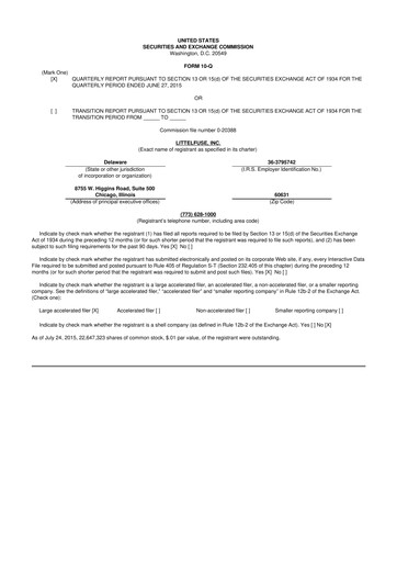 Thumbnail Littelfuse 10-Q Quarterly Report FY2015 
