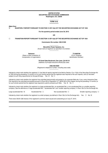 Thumbnail Monolithic Power Systems 10-Q Quarterly Report FY2015 