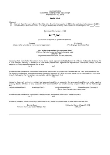 Miniature Air T, Inc. 10-Q Rapport trimestriel  
