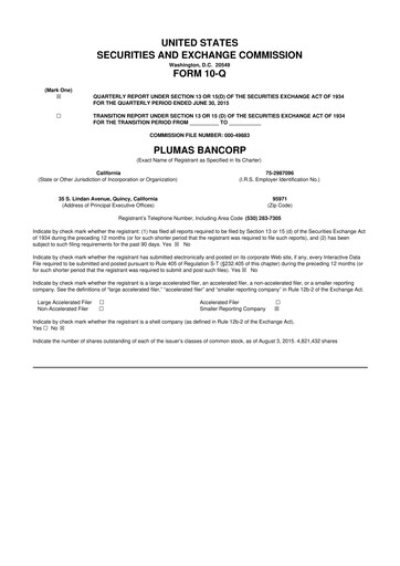 Miniature Plumas Bancorp 10-Q Rapport trimestriel 2015 