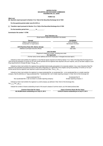 Thumbnail Gray Media
 10-Q Quarterly Report FY2015 