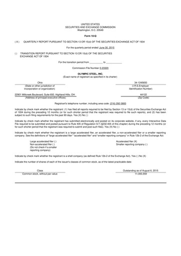 Thumbnail Olympic Steel
 10-Q Quarterly Report FY2015 