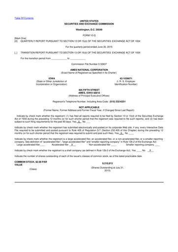 Thumbnail Ames National Corp. 10-Q Quarterly Report FY 