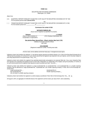 Miniature Nathan's Famous 10-Q Rapport trimestriel 2016 