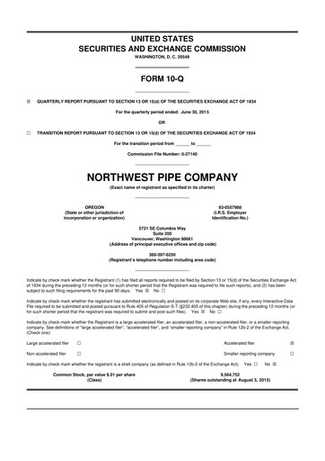 Miniature Northwest Pipe Company
 10-Q Rapport trimestriel 2015 