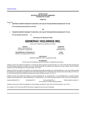 Vorschaubild Generac 10-Q Quartalsbericht 2015 