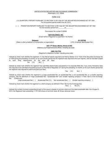 Miniature QCR Holdings
 10-Q Rapport trimestriel 2015 