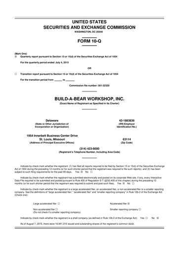 Thumbnail Build-A-Bear Workshop 10-Q Quarterly Report FY2015 