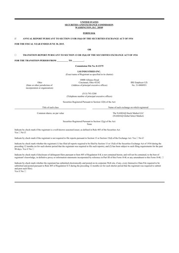 Thumbnail LSI Industries 10-K Annual Report 2015