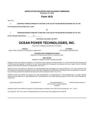 Thumbnail Ocean Power Technologies
 10-Q Quarterly Report FY2016 