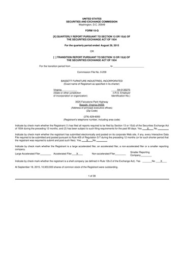 Thumbnail Bassett Furniture 10-Q Quarterly Report FY2015 