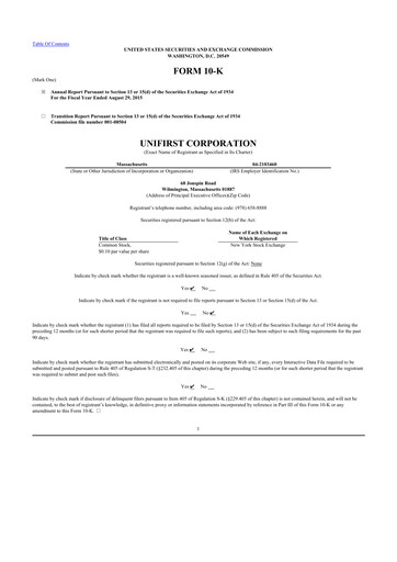 Thumbnail UniFirst 10-K Annual Report 2015
