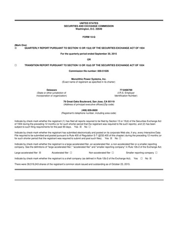 Thumbnail Monolithic Power Systems 10-Q Quarterly Report FY2015 