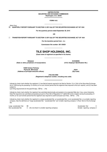 Vorschaubild Tile Shop Holdings 10-Q Quartalsbericht 2015 