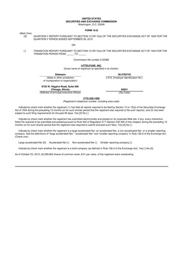 Thumbnail Littelfuse 10-Q Quarterly Report FY2015 