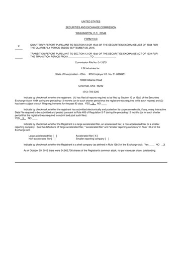 Miniature LSI Industries 10-Q Rapport trimestriel 2016 