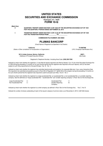 Miniature Plumas Bancorp 10-Q Rapport trimestriel 2015 