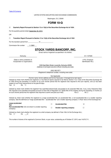 Thumbnail Stock Yards Bancorp 10-Q Quarterly Report FY2015 