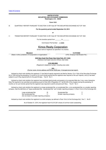 Thumbnail Kimco Realty
 10-Q Quarterly Report FY2015 