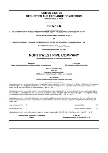 Miniature Northwest Pipe Company
 10-Q Rapport trimestriel 2015 