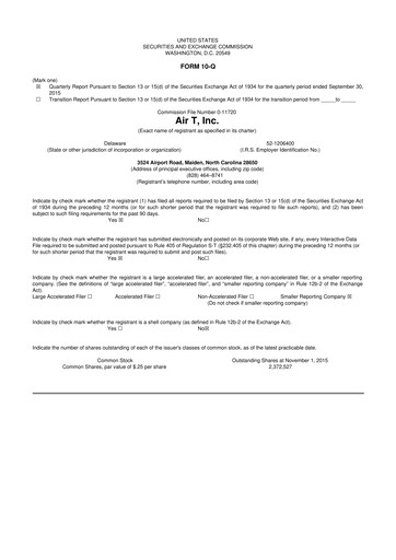 Miniature Air T, Inc. 10-Q Rapport trimestriel  