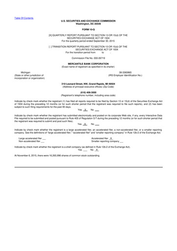Thumbnail Mercantile Bank 10-Q Quarterly Report FY2015 