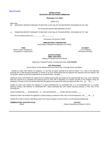 Thumbnail Ames National Corp. 10-Q Quarterly Report FY 