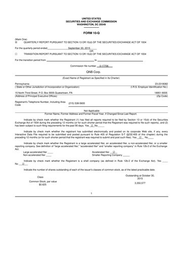 Thumbnail QNB Corp. 10-Q Quarterly Report FY2015 