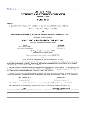 Thumbnail Maui Land & Pineapple Company 10-Q Quarterly Report FY2015 